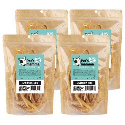 펫츠맘마 무염 강아지 수제간식, 황태, 50g, 4개
