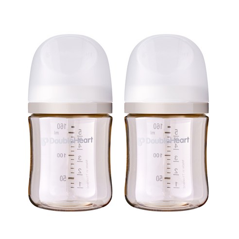 더블하트 모유실감 3세대 PPSU 노꼭지 젖병 트윈팩, 2개, 160ml, 오후의베이지