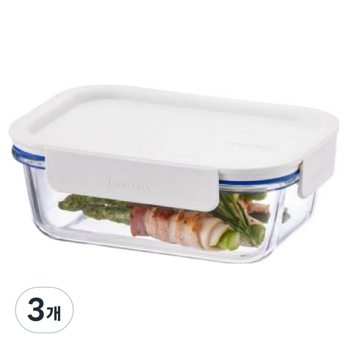 락앤락 더 클리어 밀폐용기 직사각 화이트, 3개, 630ml