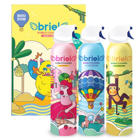 디보트브리엘 버블 클렌저 레드 프린세스 딸기향 300ml + 블루 애드벌룬 풍선껌향 300ml + 옐로우 정글 바나나향 300ml 세트, 1세트