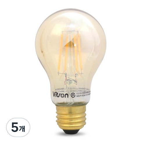 비츠온 원하 에디슨 벌브형 A60 LED 4W 전구 골드, 전구색, 5개