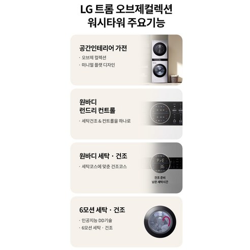 LG전자 트롬 오브제컬렉션 워시타워 W20WHN 후기 분석 - 건조기 내부 스팀 기능