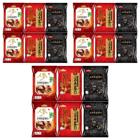 일광제과 고려홍삼캔디 280g 2p + 고려인삼캔디2 280g 2p + 고려흑삼캔디 280g 2p, 1.68kg, 3세트