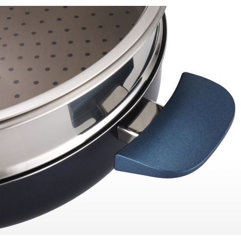 해피콜 클래식 다이아몬드 블루 파티웍 + 뚜껑 + 찜기, 28cm, 1세트 후기 분석 - 손잡이 디테일