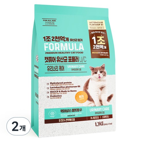 캣퓨어 고양이 유산균 포뮬러 기능성 사료, 유리너리+장건강, 1.2kg, 2개