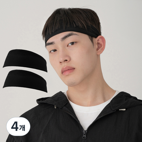 탐사 스포츠 냉감 퀵드라이 프리미엄 헤어밴드, 블랙, 4개
