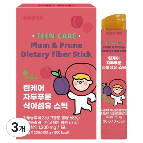 천호엔케어 틴케어 자두 푸룬 식이섬유 젤리 스틱, 20회분, 3개