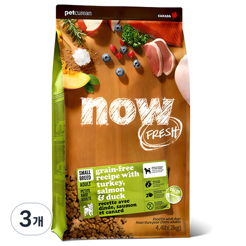 now 어덜트 강아지 그레인프리 스몰브리드 건식사료, 칠면조, 2kg, 3개