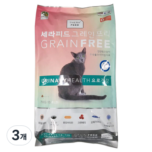 세라피드 고양이 그레인프리 기능성 사료, 유리너리+결석, 7kg, 3개