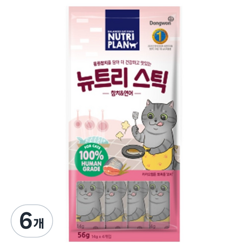 동원뉴트리플랜 고양이 뉴트리 스틱, 혼합맛(참치/연어) × 56g × 6개