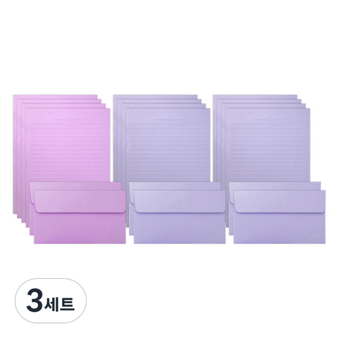 투영디자인 레인보우 파스텔 편지지 12p + 봉투 6p 세트, 퍼플, 3세트
