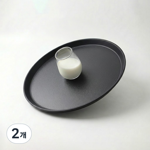 리빙메이트 국산 논슬립 원형 쟁반 트레이, 블랙, 2개