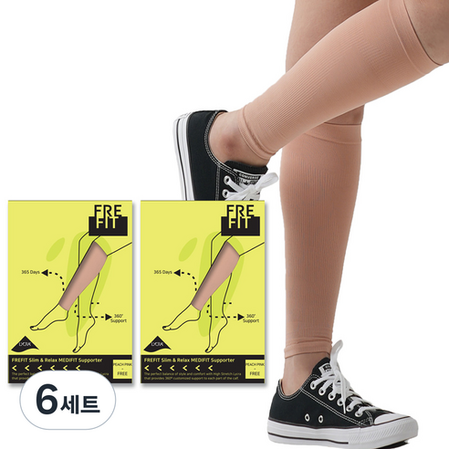 프레핏 슬림 앤 릴렉스 메디핏 랩 의료용 압박밴드 피치핑크, 종아리/무릎형, 6세트