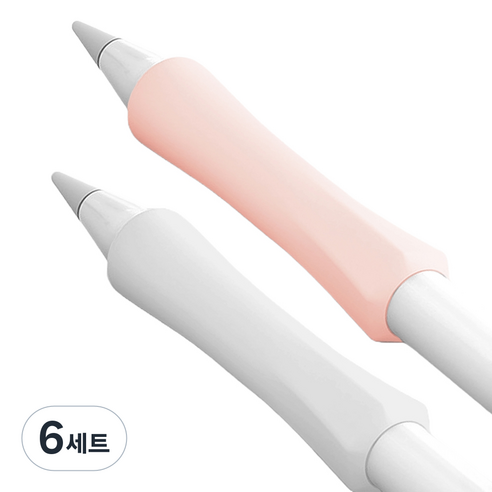 스페이스쉴드 애플 펜슬 호환 모션 논슬립 충전 인식 실리콘 펜슬 그립 홀더 2종 세트, 소프트핑크 + 화이트, 6세트