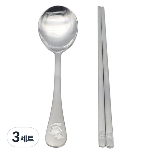 윌리브 아동용 토끼 고양이 샌딩 수저세트, 실버, 숟가락 + 젓가락, 3세트