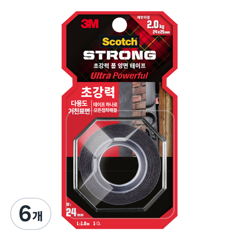 스카치 초강력 다용도 폼 양면테이프 거친 표면용, 6개