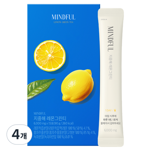 푸드올로지 마인드풀 지중해 레몬그린티, 15회분, 4개