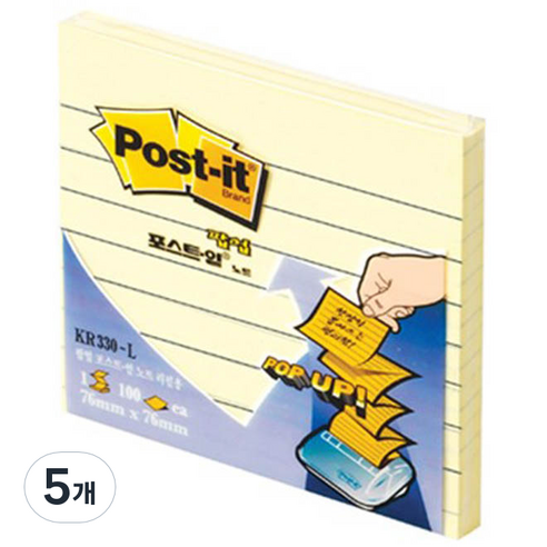 쓰리엠 팝업 리필 라인노트 포스트잇, 노랑, 100매, 5개