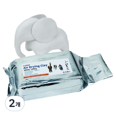 니드잇템 전문가용 공기건조 컬러점토 1kg, 화이트, 2개