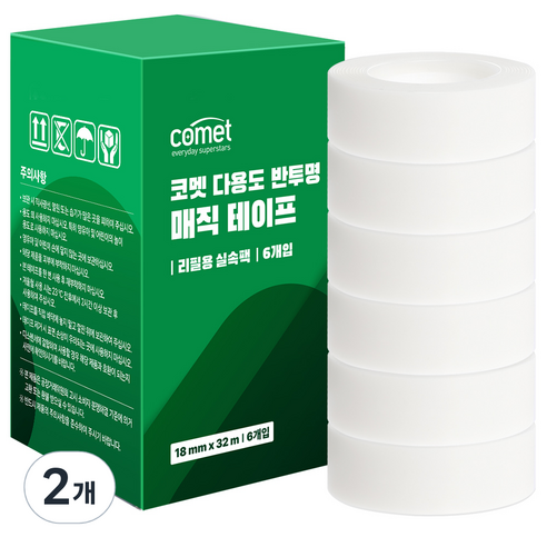 코멧 다용도 리필용 매직 테이프 실속팩 6p, 반투명, 2개