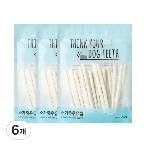 띵크유어도그티 강아지 우유껌 스틱형 44P, 혼합맛(소가죽/우유), 250g, 6개