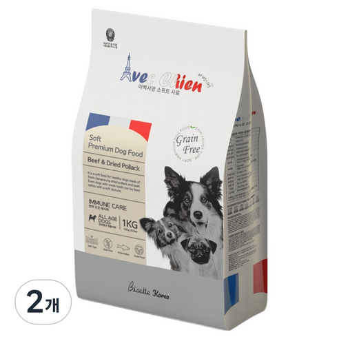 아벡시앙 전연령 강아지 프리미엄 소프트 반습식 사료, 소, 1kg, 2개