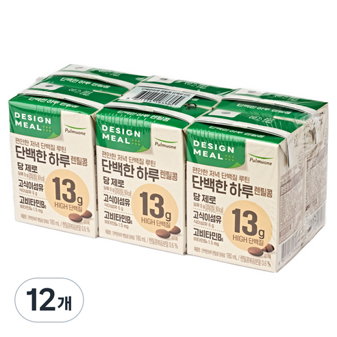 디자인밀 풀무원 단백한하루 렌틸콩 두유 당제로, 12개, 180ml