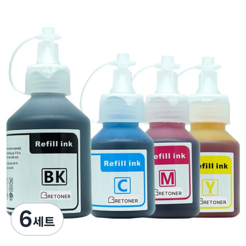 탑젯 BTD60 / BT5000 호환잉크 4색 세트, 검정, 파랑, 빨강, 노랑, 6세트
