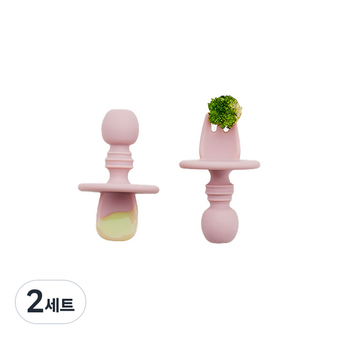 코아코아 셀프 피딩 이유식 스푼 + 포크 세트, 더스티핑크, 2세트