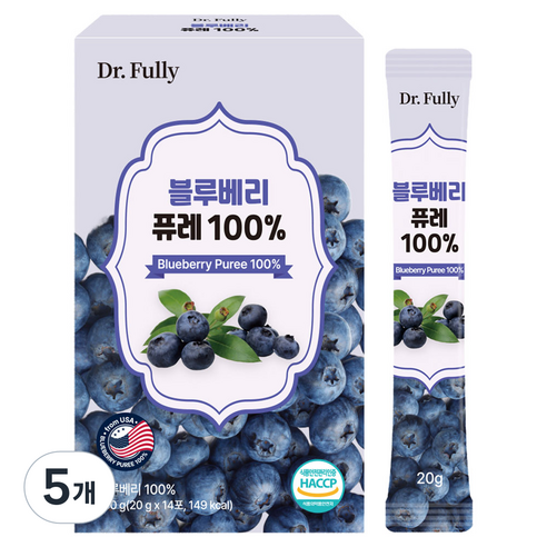 닥터풀리 블루베리 퓨레 100% 14p, 5개, 280g