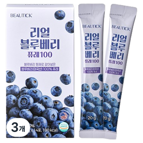 뷰틱 리얼 블루베리 퓨레 100 14p, 280g, 3개