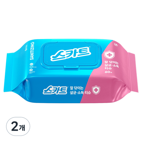 스카트 잘닦이는 살균 소독 티슈 60p, 2개