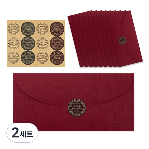 프리미엄 노블레스 용돈봉투 10p + 스티커 12p 세트, 버건디, 2세트