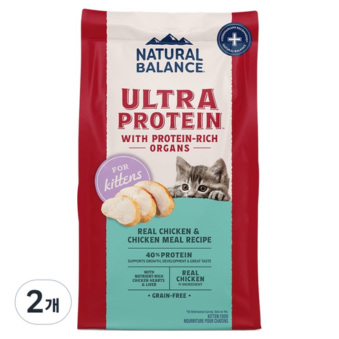 내추럴발란스 키튼 울트라 프로틴 리얼 캣 레시피 건식사료, 닭, 1.36kg, 2개