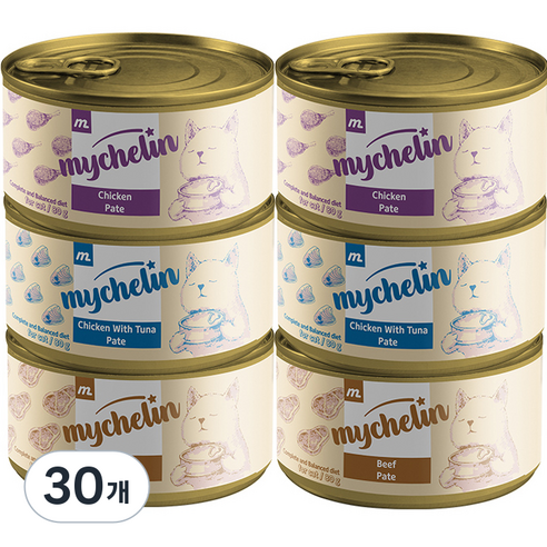 마이베프 전연령 고양이 주식 비프 파테 습식캔, 닭, 소, 닭+참치, 80g, 30개