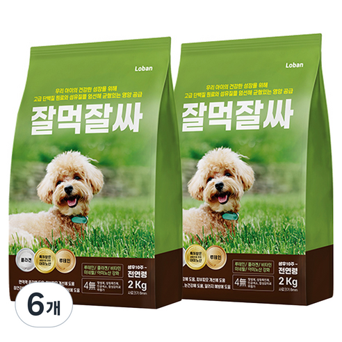 잘먹잘싸 전연령 강아지 건식사료, 연어, 2kg, 6개