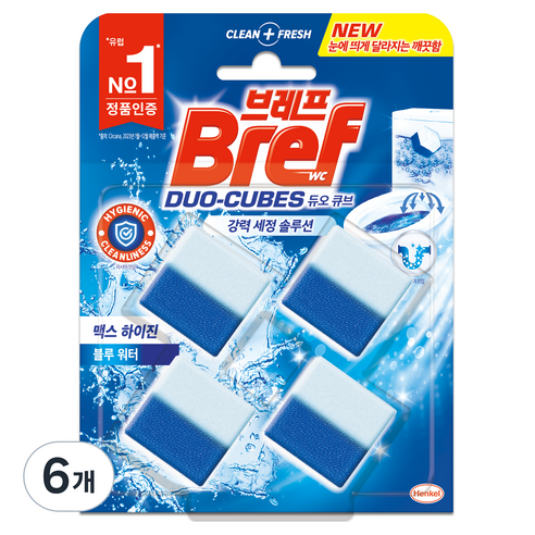 브레프 듀오큐브 맥스 하이진 변기세정제 4p, 200g, 6개