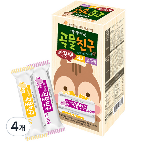 아이배냇 유아용 곡물친구 짝궁팩 치즈맛 5g x 25p + 고구마맛 5g x 25p 세트, 4개