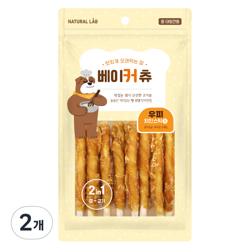 네츄럴랩 강아지 베이커 츄 간식 S, 우피 치킨 스틱, 120g, 2개