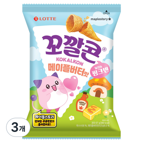 꼬깔콘 메이플스토리 메이플버터맛, 67g, 3개