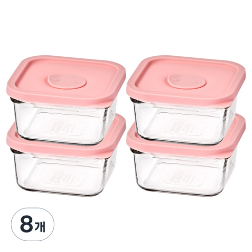 글라스락 렌지쿡 정사각 햇밥용기 캔디핑크, 8개, 440ml