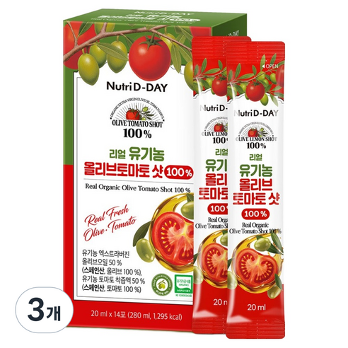 뉴트리디데이 리얼 NFC 착즙 유기농 올리브토마토 스틱 올토샷 14p, 3개, 280ml, 14회분