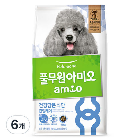 풀무원아미오 강아지 건강담은 식단 기능성 사료, 뼈/관절강화, 1kg, 6개