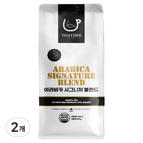티타임커피 아라비카 시그니처블렌드, 홀빈(분쇄안함), 500g, 2개