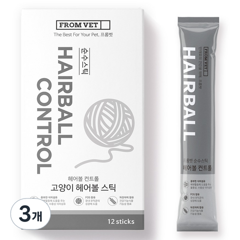프롬벳 고양이 순수스틱 영양제, 36회분, 헤어볼, 3개