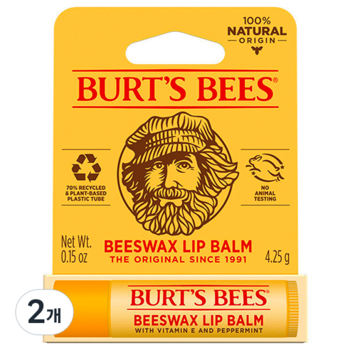 버츠비 모이스춰라이징 립밤, 단일 색상/비즈왁스(페퍼민트), 4.25g, 2개