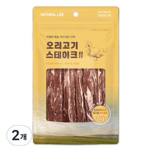 네츄럴랩 강아지 건강한육포 스테이크, 오리고기, 70g, 2개