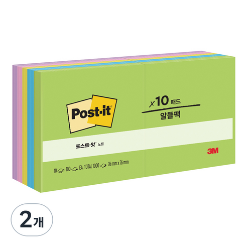 포스트잇 노트 플로랄 판타지 654-10AU, 혼합색상, 2개, 1000개입