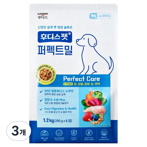 후디스펫 강아지 퍼펙트밀 산양유 기능성 사료, 종합영양제, 1.2kg, 3개