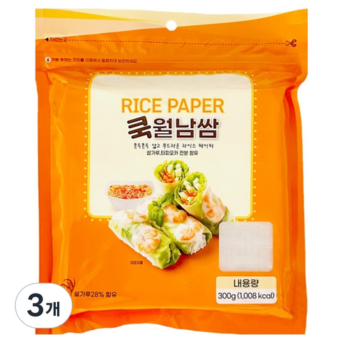 쿡 월남쌈 라이스페이퍼 사각, 300g, 3개